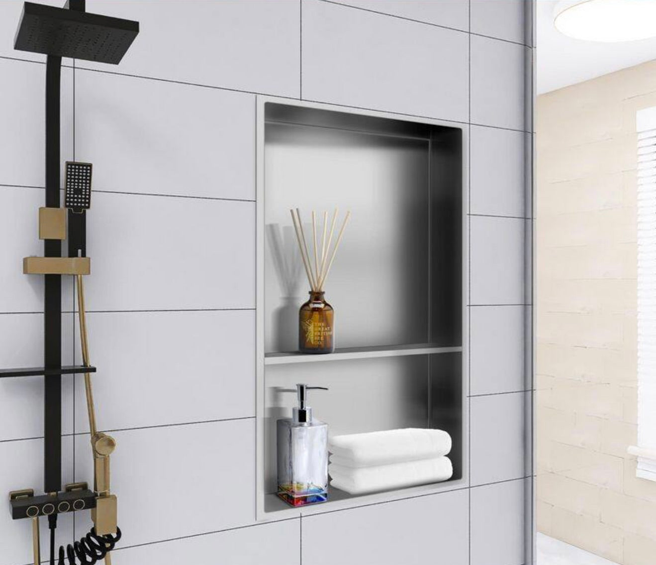 13x19 shower niche in brushed nickel