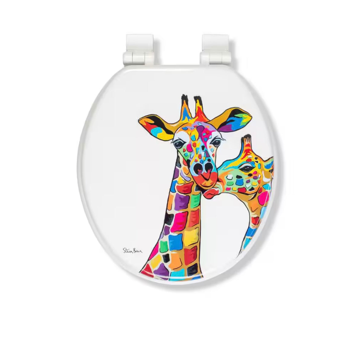 Round wood toilet seat with giraffe design