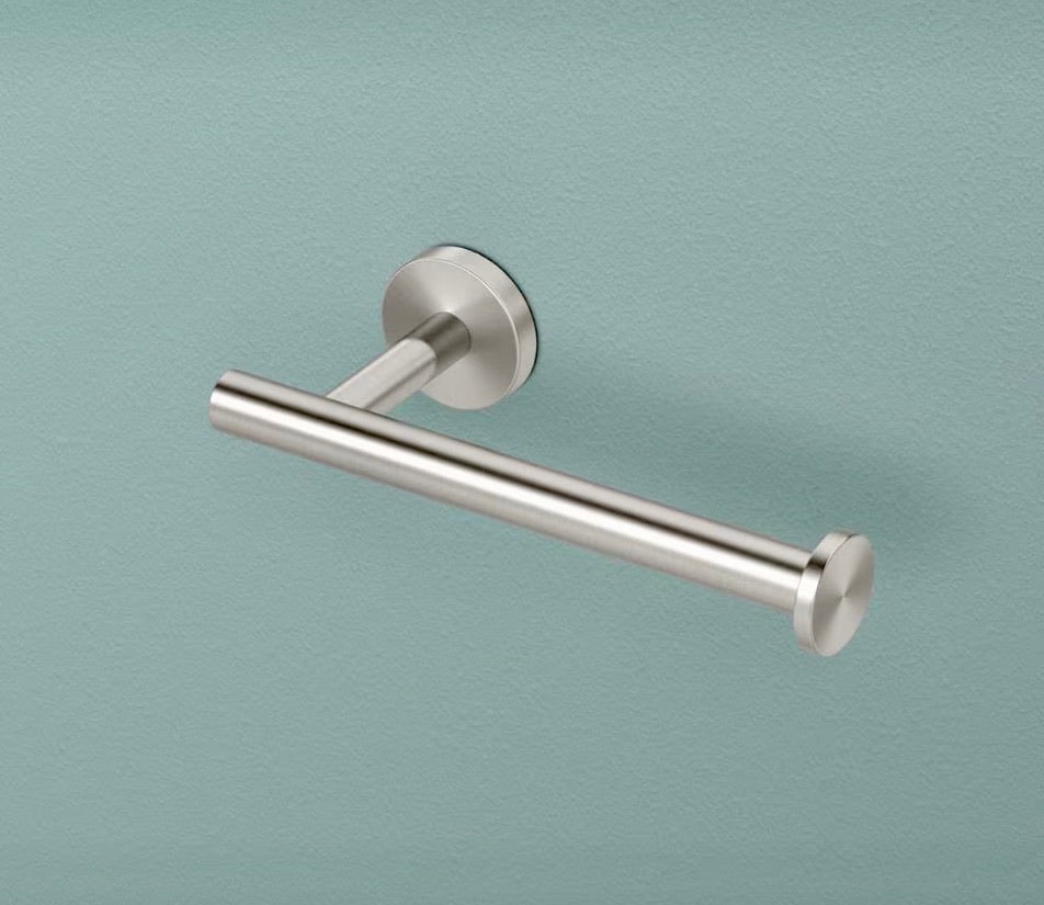Toilet paper holder in brushed nickel