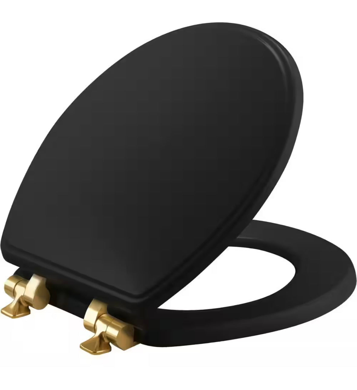 Weston round black toilet seat with gold hinges
