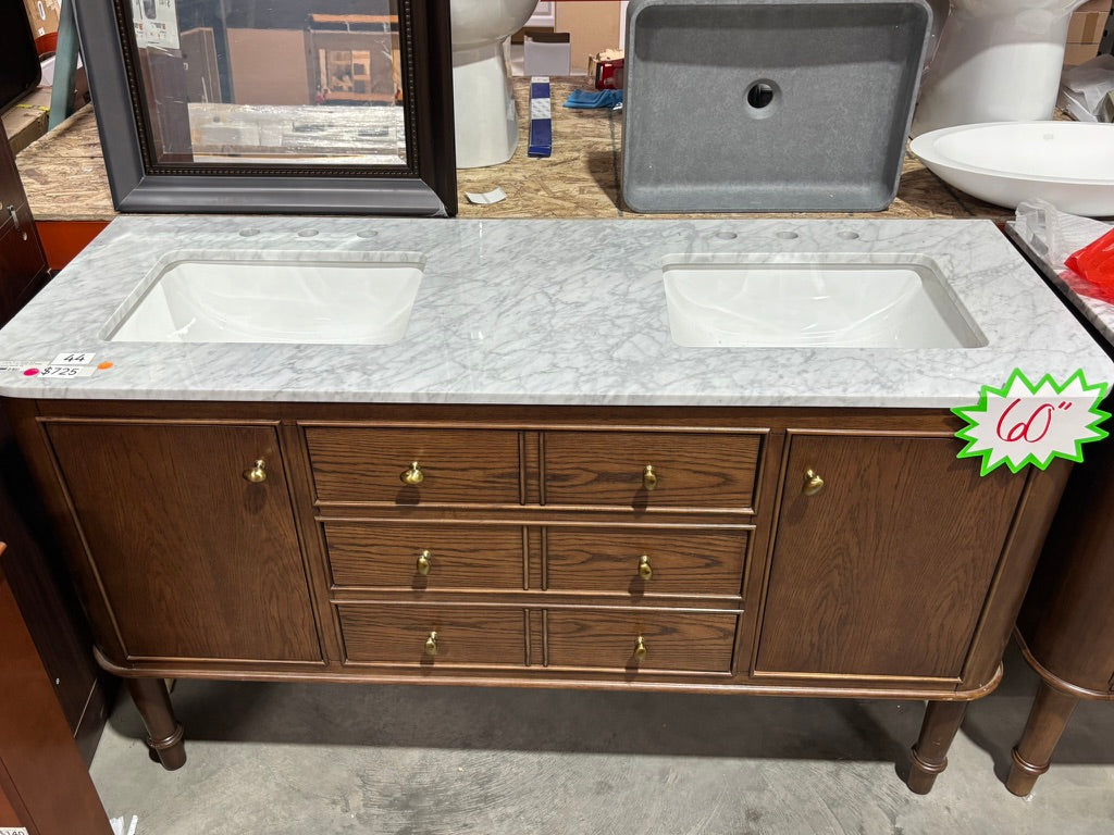 Collette 60" double sink cinnamon oak vanity