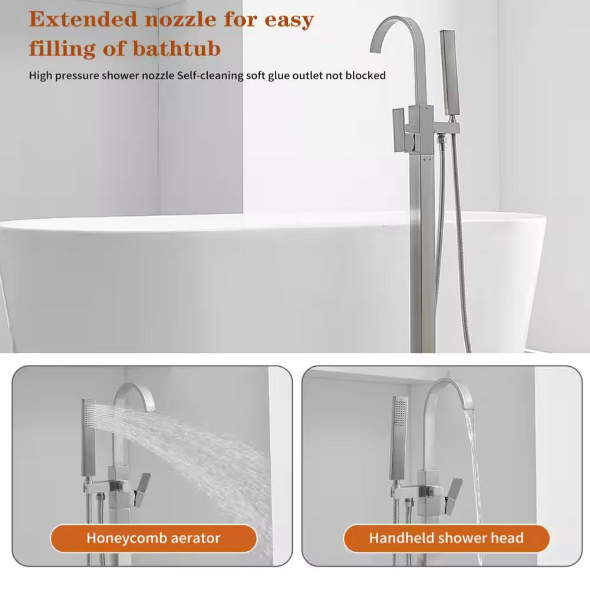 Waterfall Single Handle Floor Mount Freestanding Tub Faucet