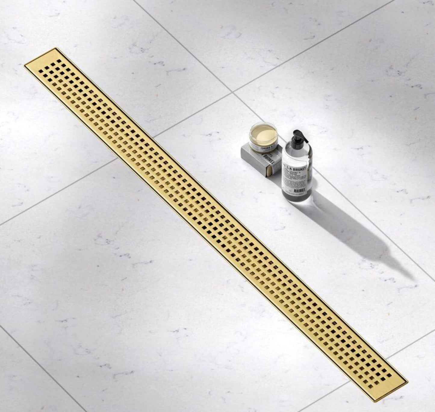 36" shower drain in brushed gold