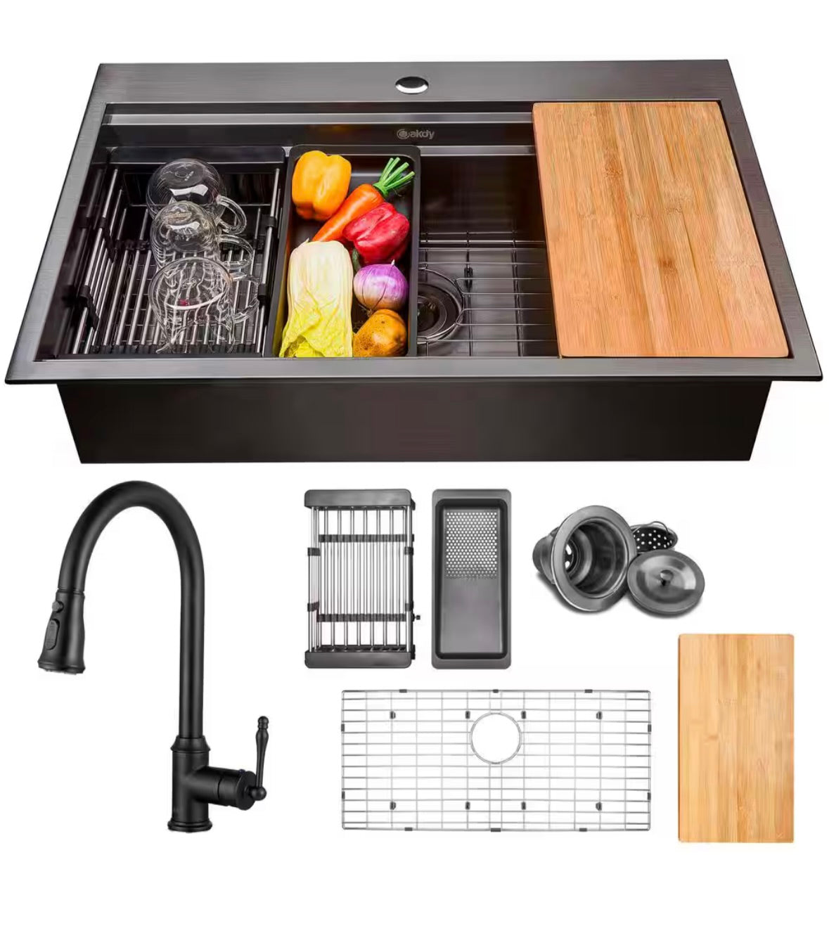 AKDY Single bowl kitchen sink matte black w/faucet