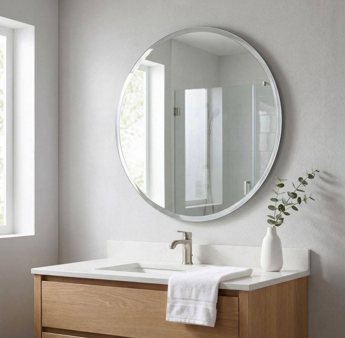 24" round frameless mirror