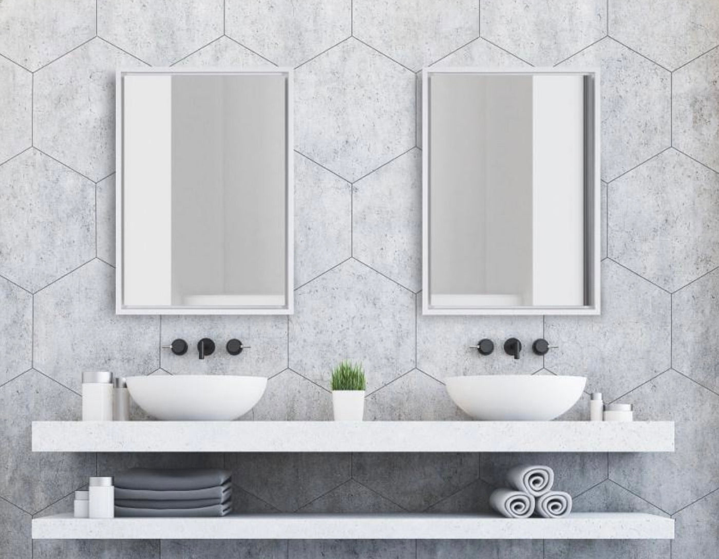 Medium white rectangle mirror