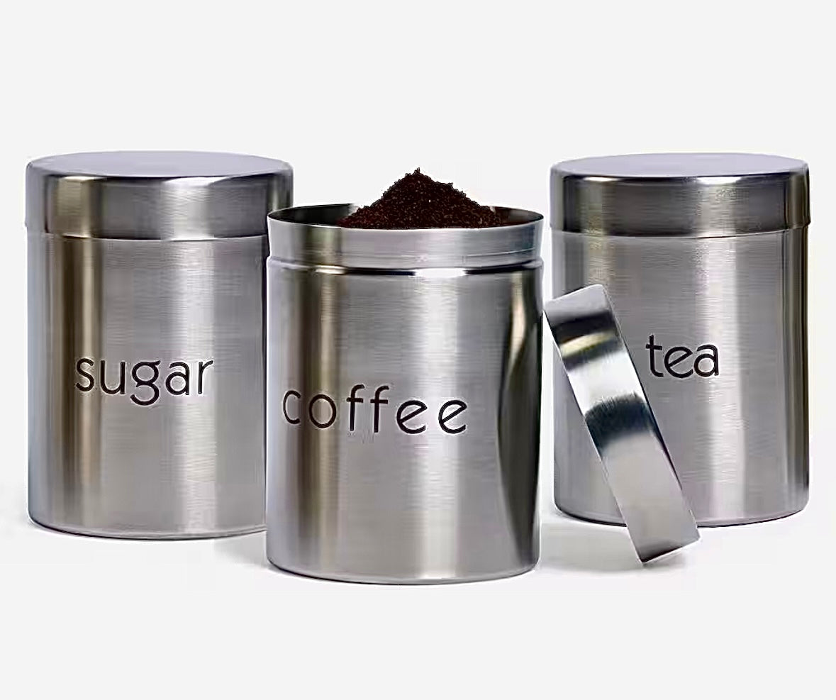 3 stainless steel canisters