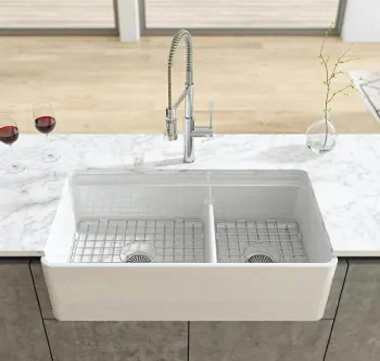 36" farmhouse double bowl sink