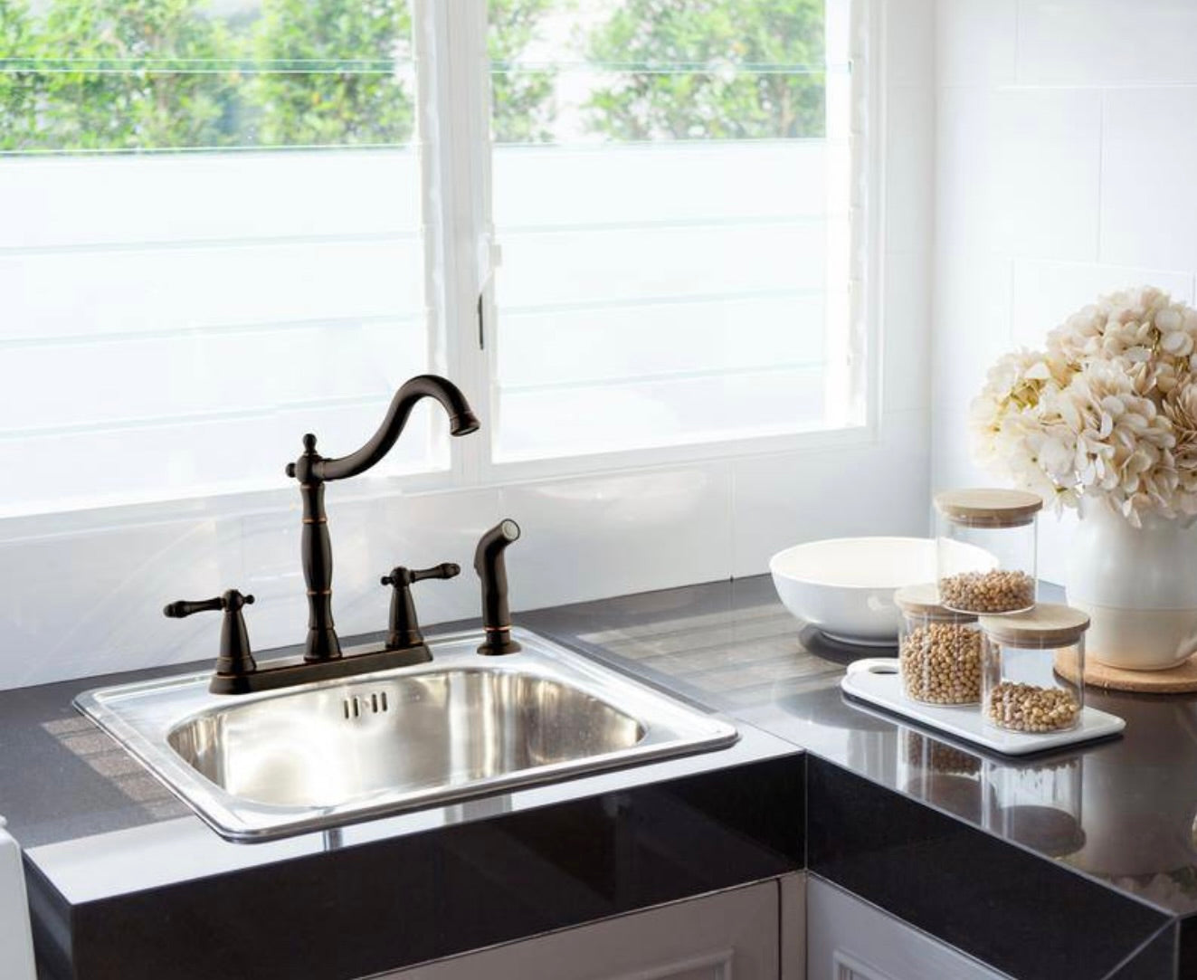 2 handle bronze kitchen faucet