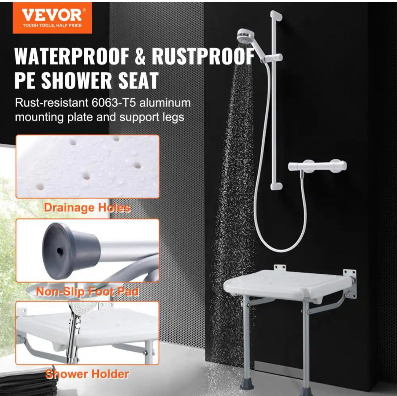 Wall mount folding shower seat