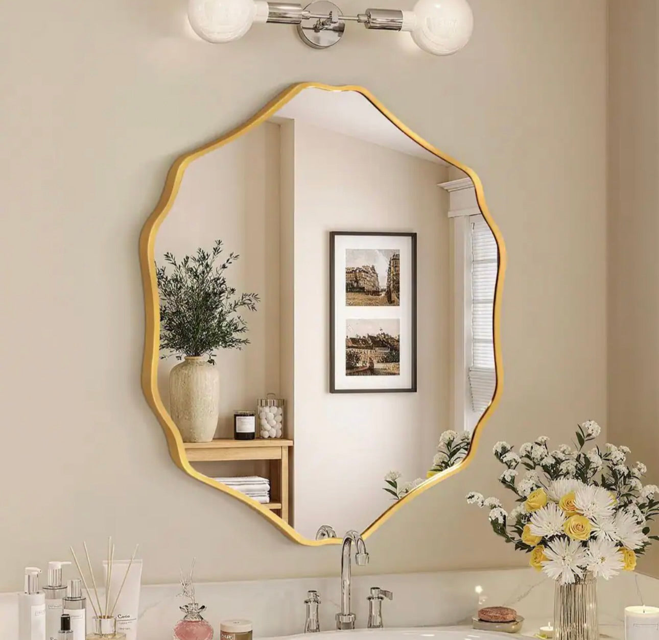 28x32 scalloped gold mirror