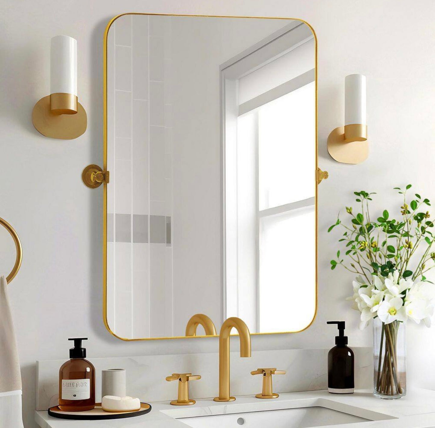 24"x31.5" gold pivot mirror
