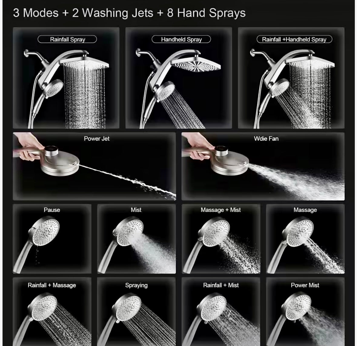 2-Piece High Pressure Rain Shower Head in Nickel