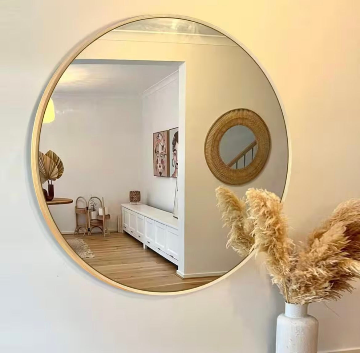 36" round gold mirror