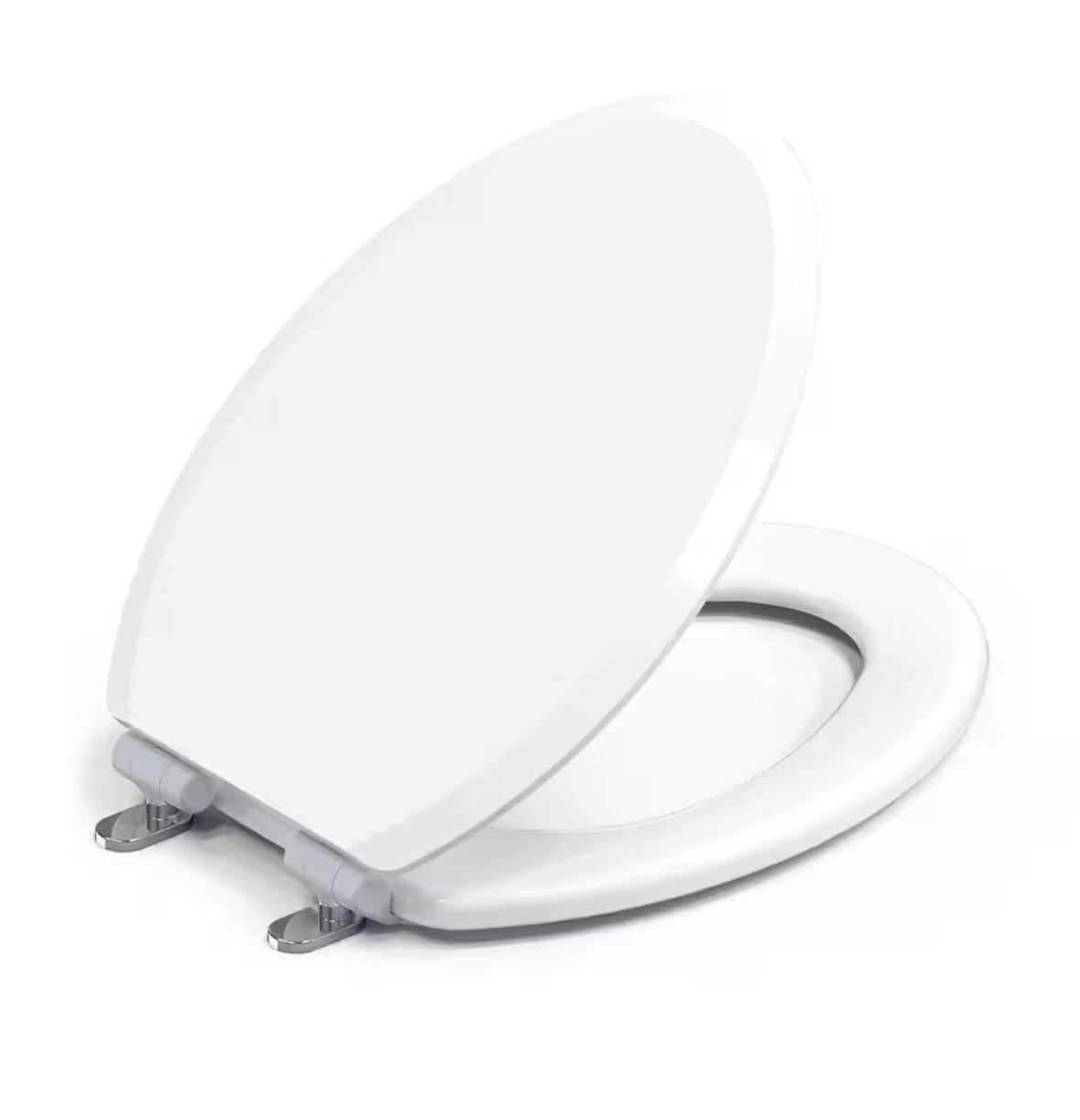 Magic hinge elongated wood toilet seat in white