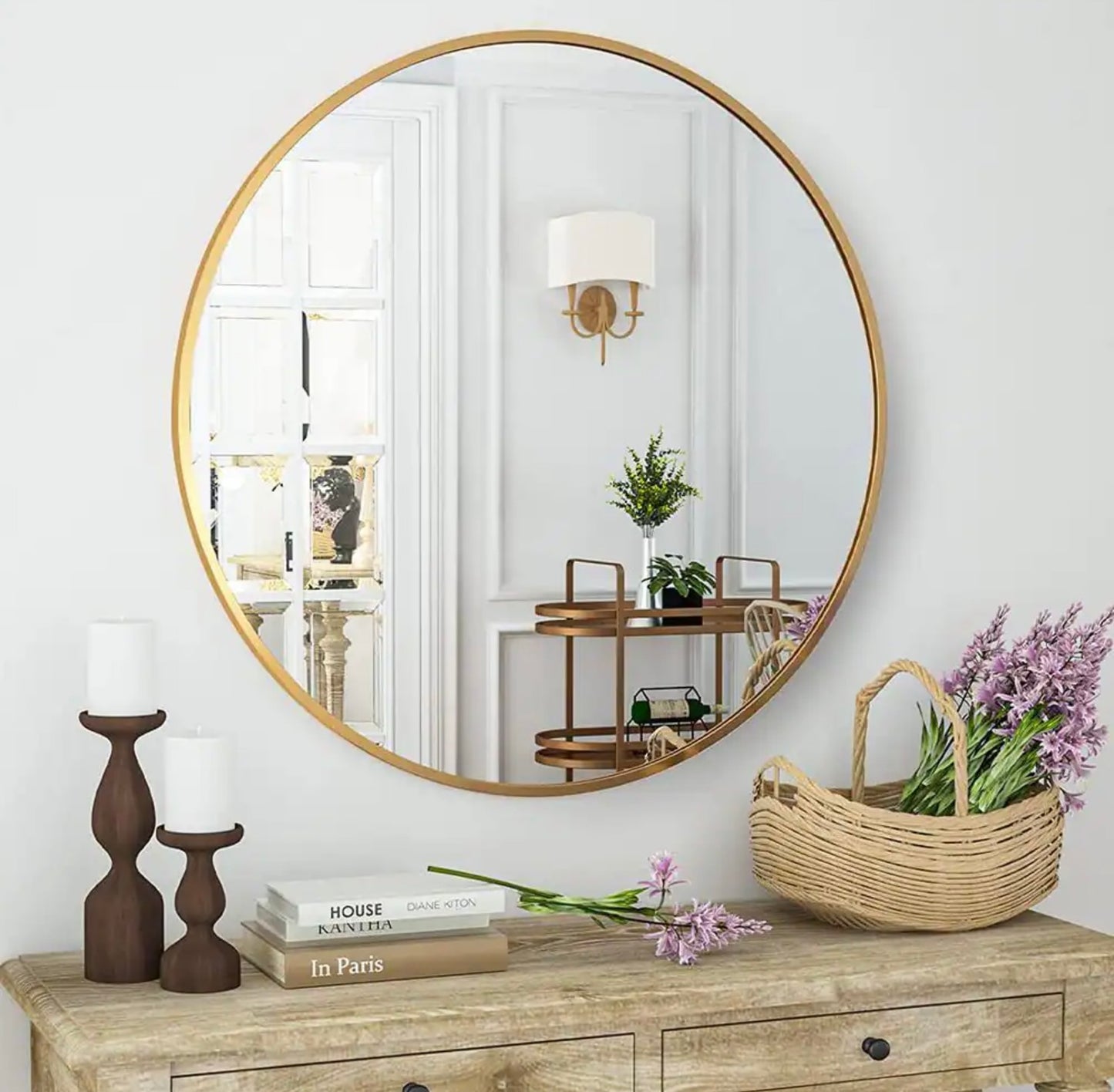 24" round gold mirror