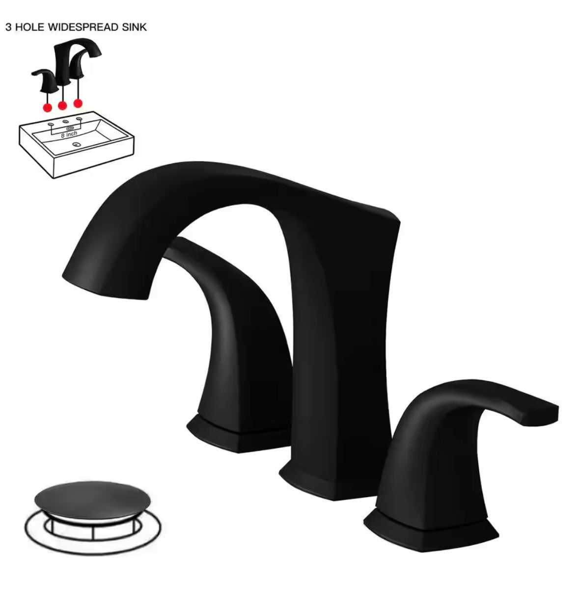 8 in. Widespread Double Handle Black Bathroom Faucet Set 3-Holes