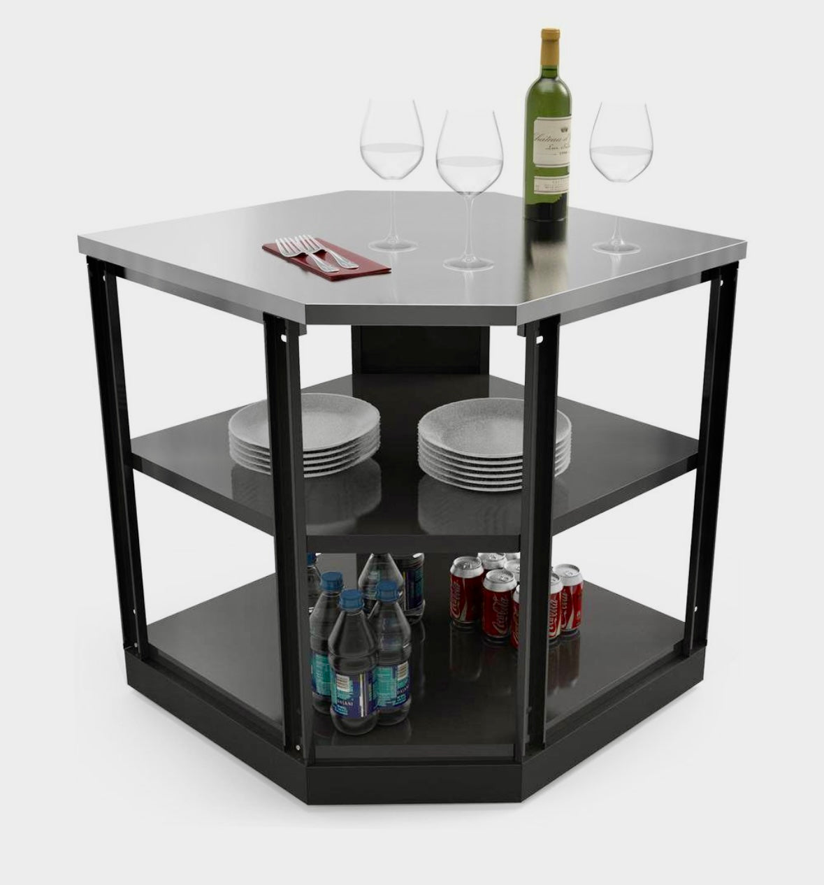 Outdoor kitchen corner shelf cabinet