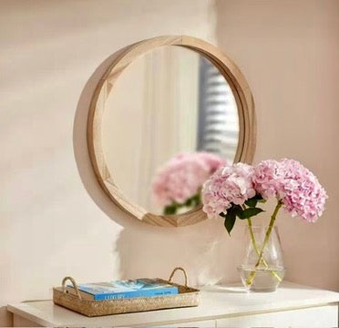 Medium 24" Round Brown Natural Wood Mirror