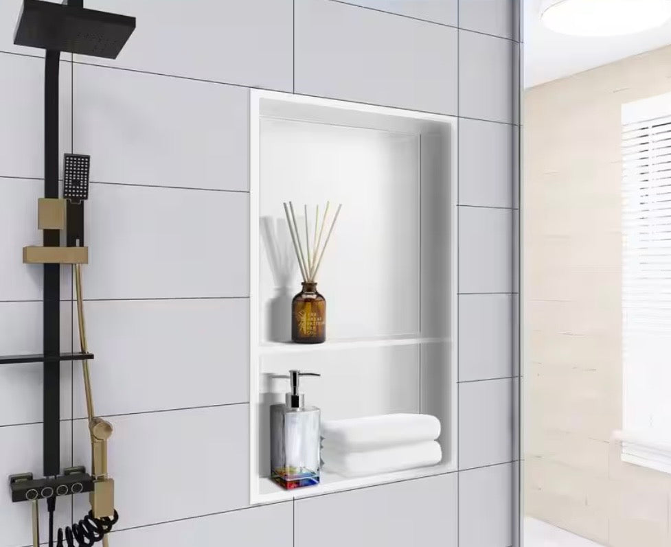 White double shelf shower niche