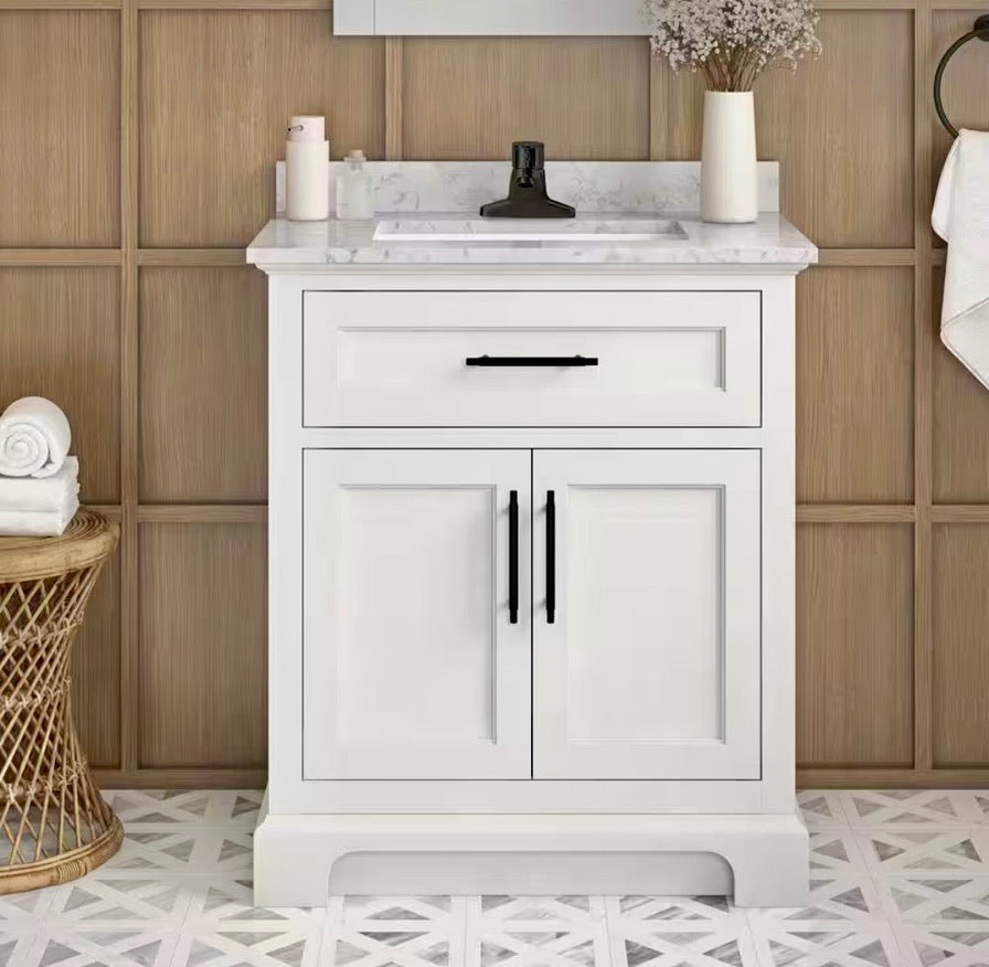 Doveton 30 in White vanity w/white marble top