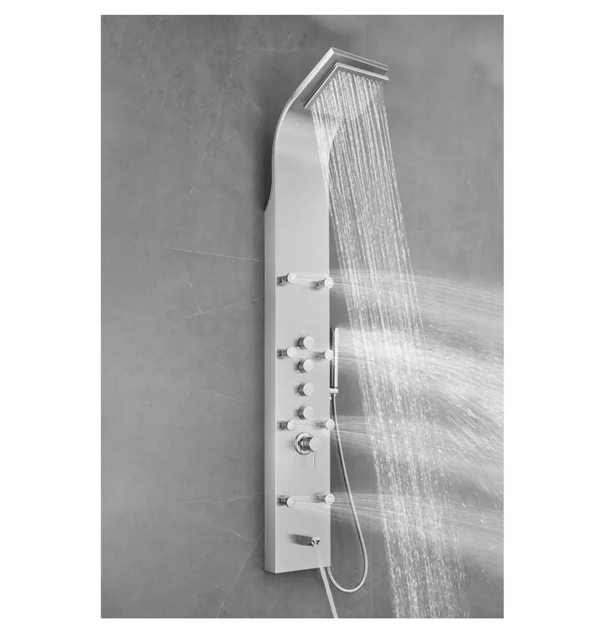 65" shower tower in brushed stainless steel