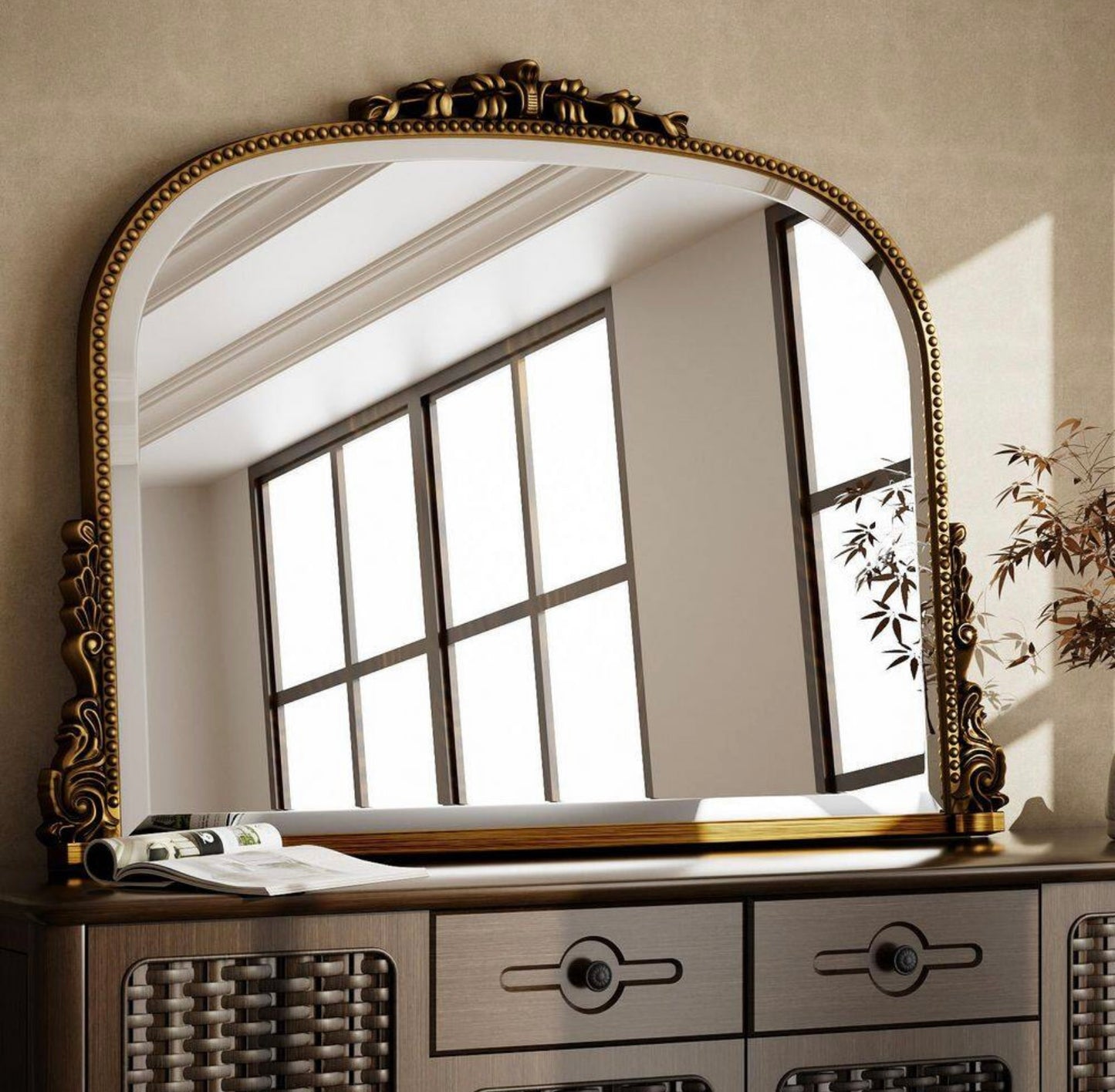 Antique gold 36x27 arched mirror