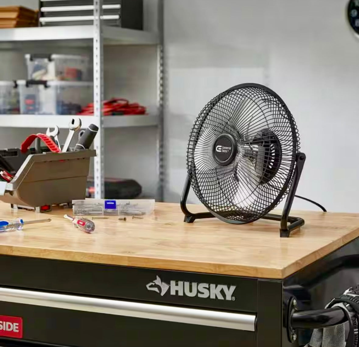 9" floor fan in black