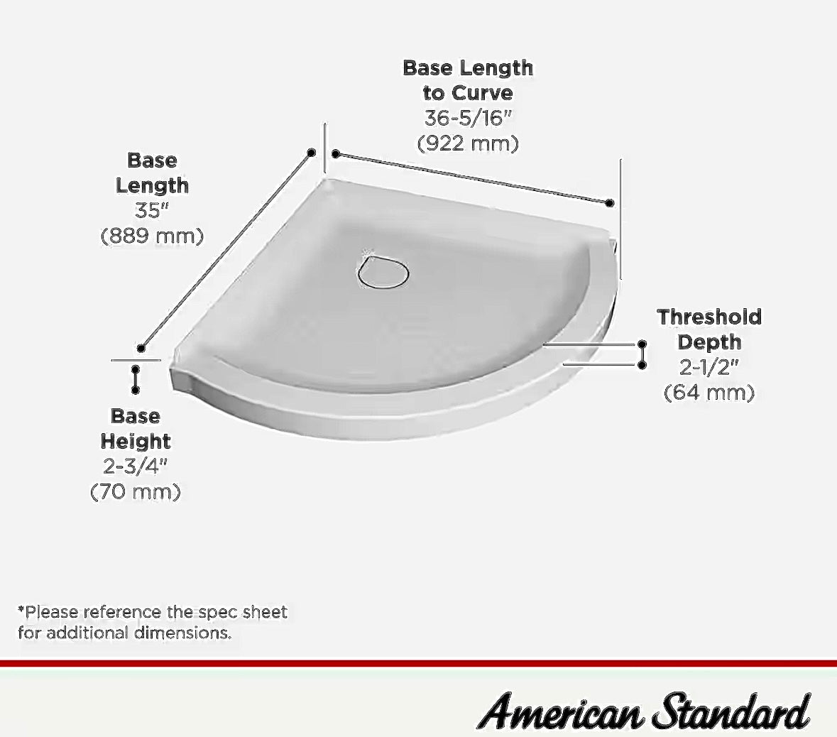 Ovation curve 36x36 corner shower baser center drain