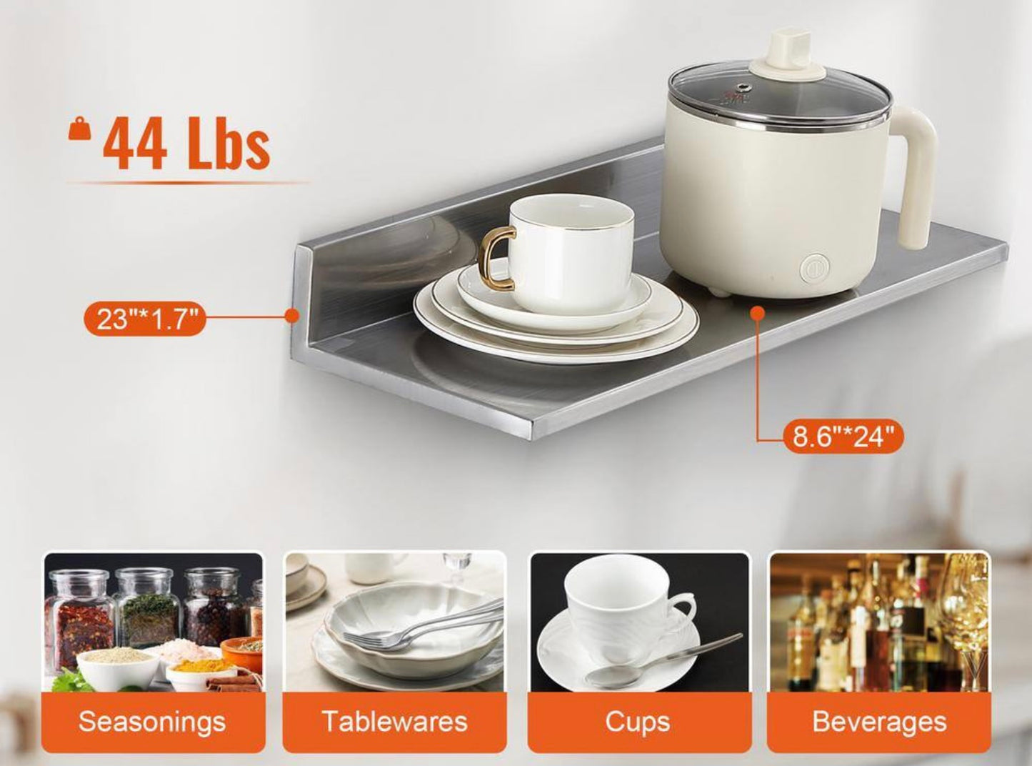 8.6"x24" stainless steel shelf