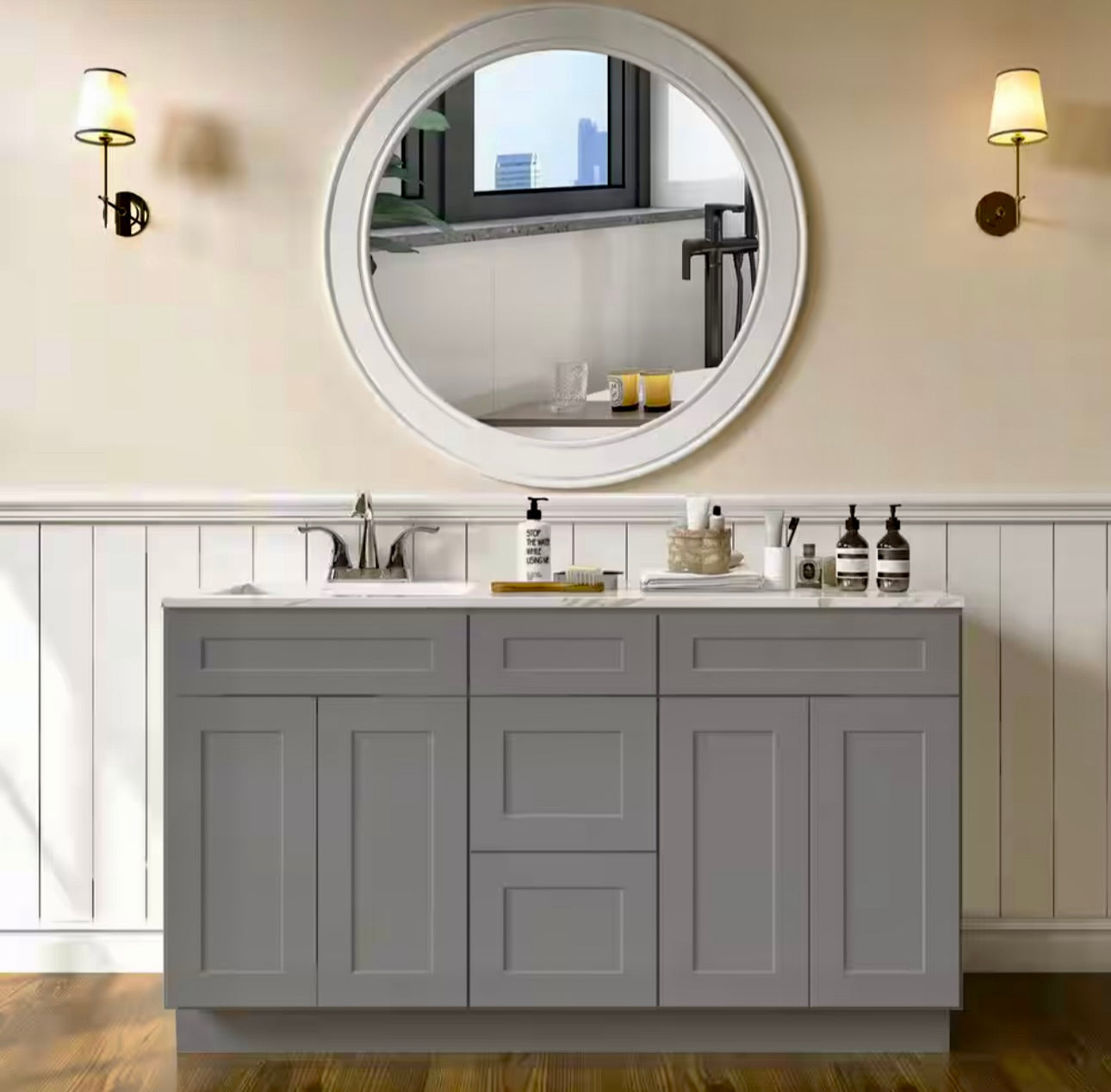 60" x 21"D Gray vanity without top
