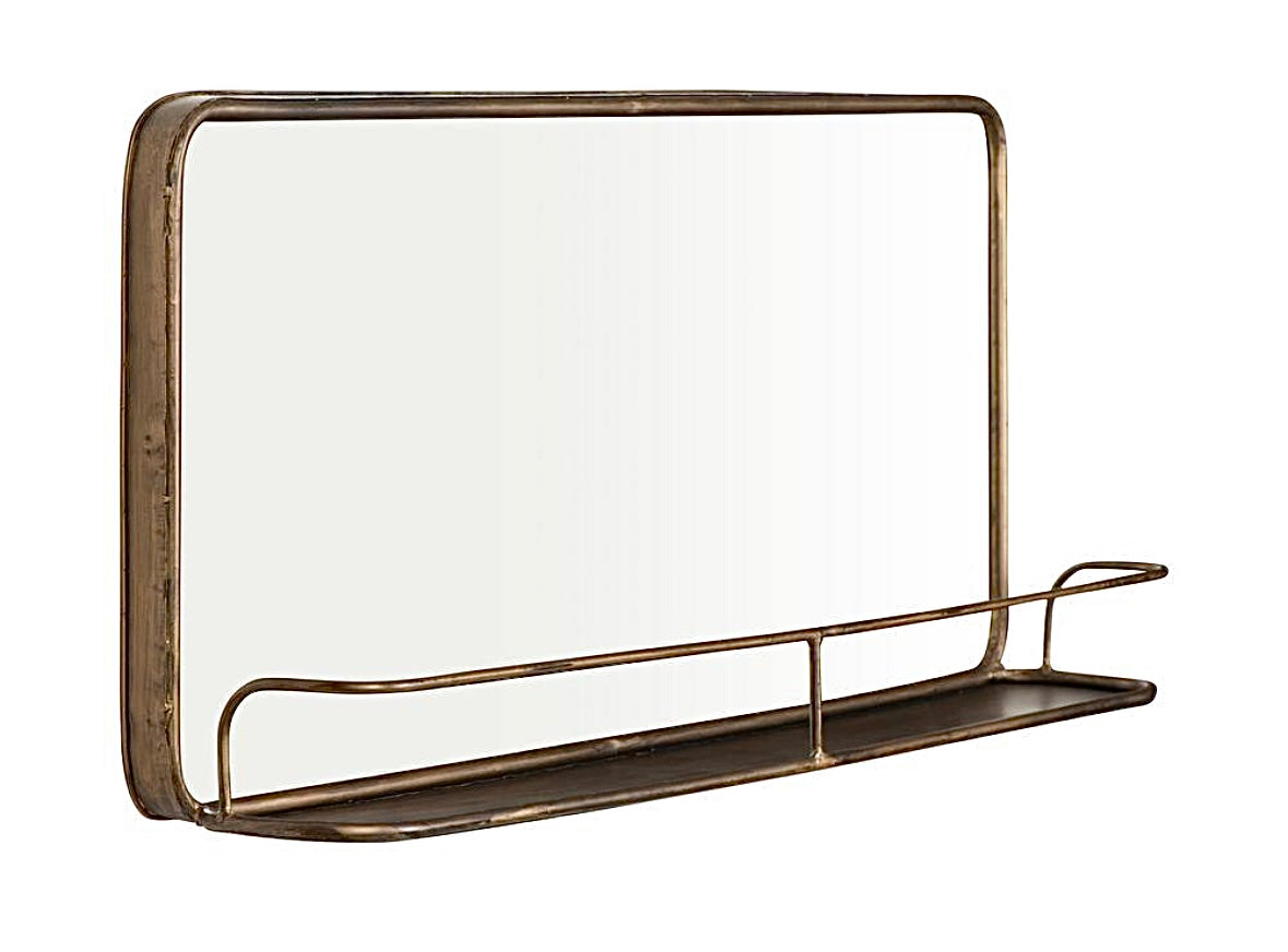 36"x16" rectangular metal brass finish mirror with shelf