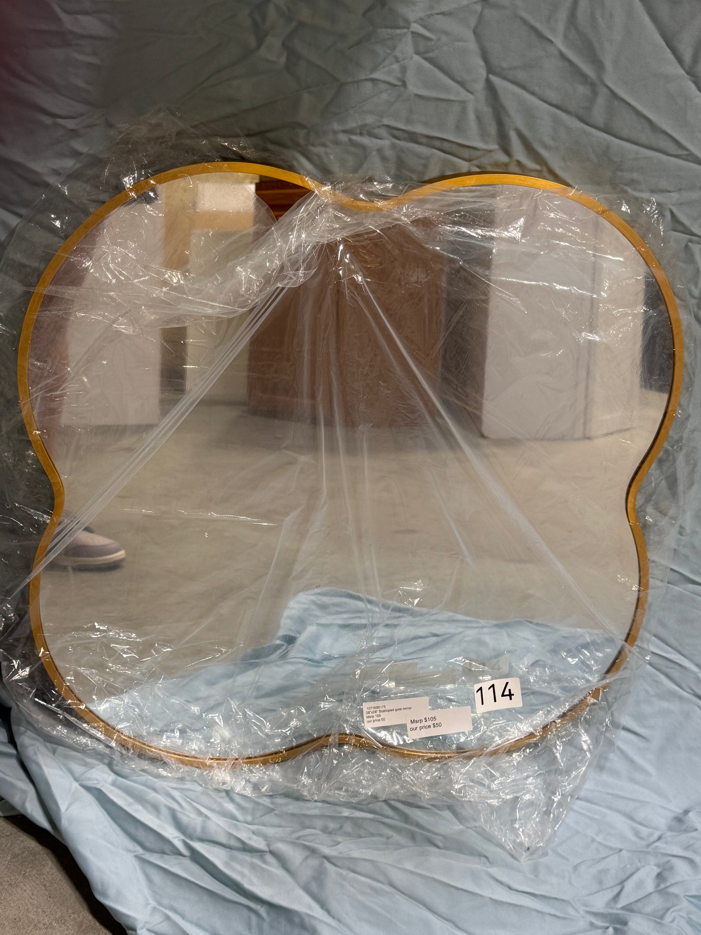 28"x28" scalloped gold mirror