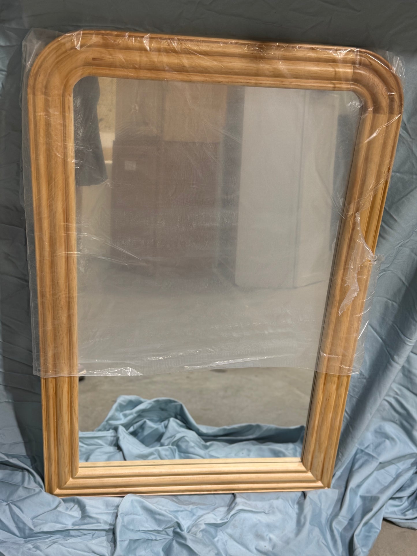 36"x24" medium arched natural wood mirror