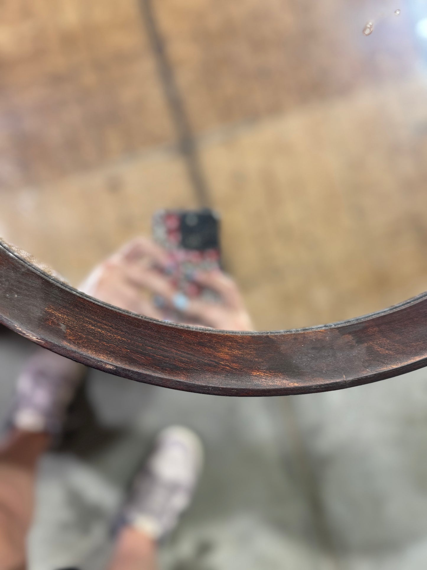 19.8"x19.7" round dark wood mirror