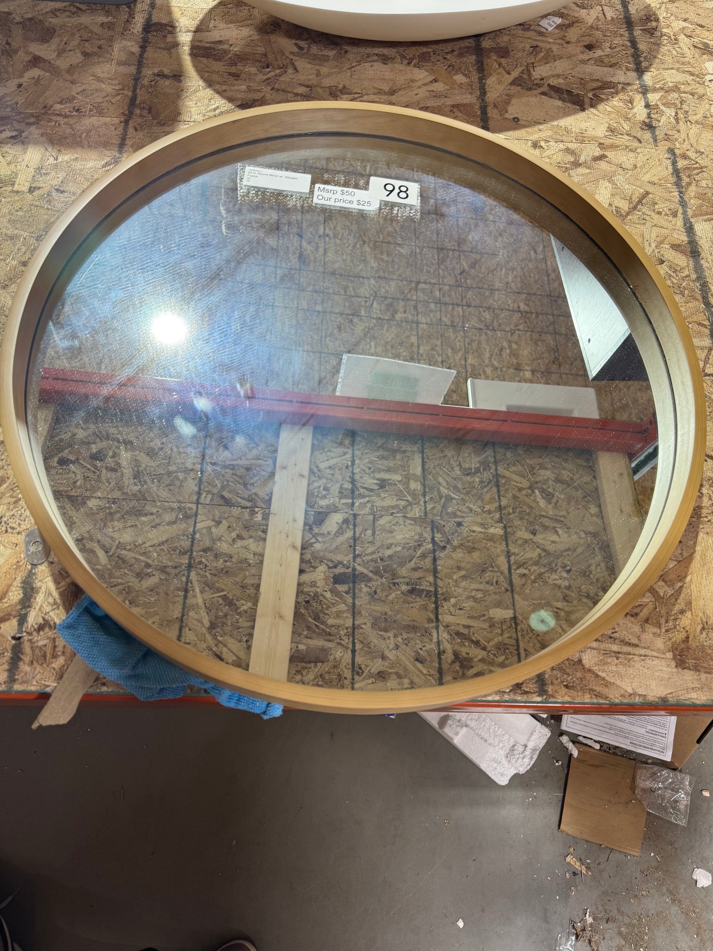 24" round wood mirror