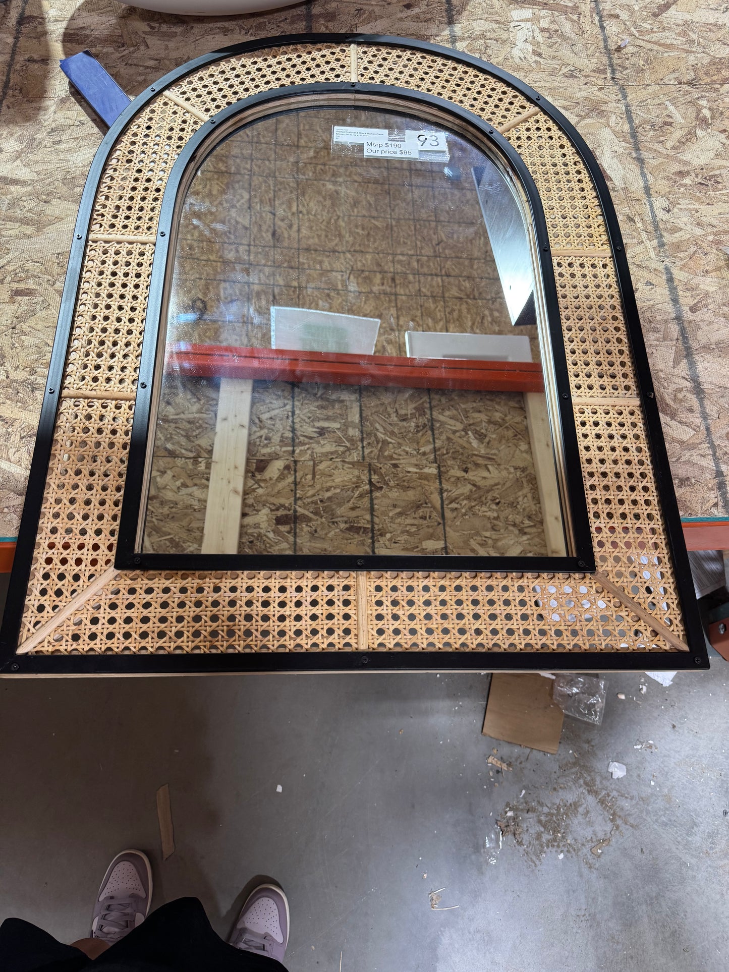 34"x32" natural and black rattan cane mirror