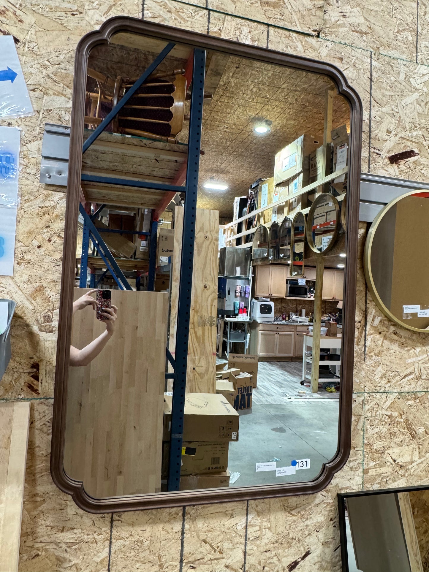 36"x55" rectangular wood mirror in walnut