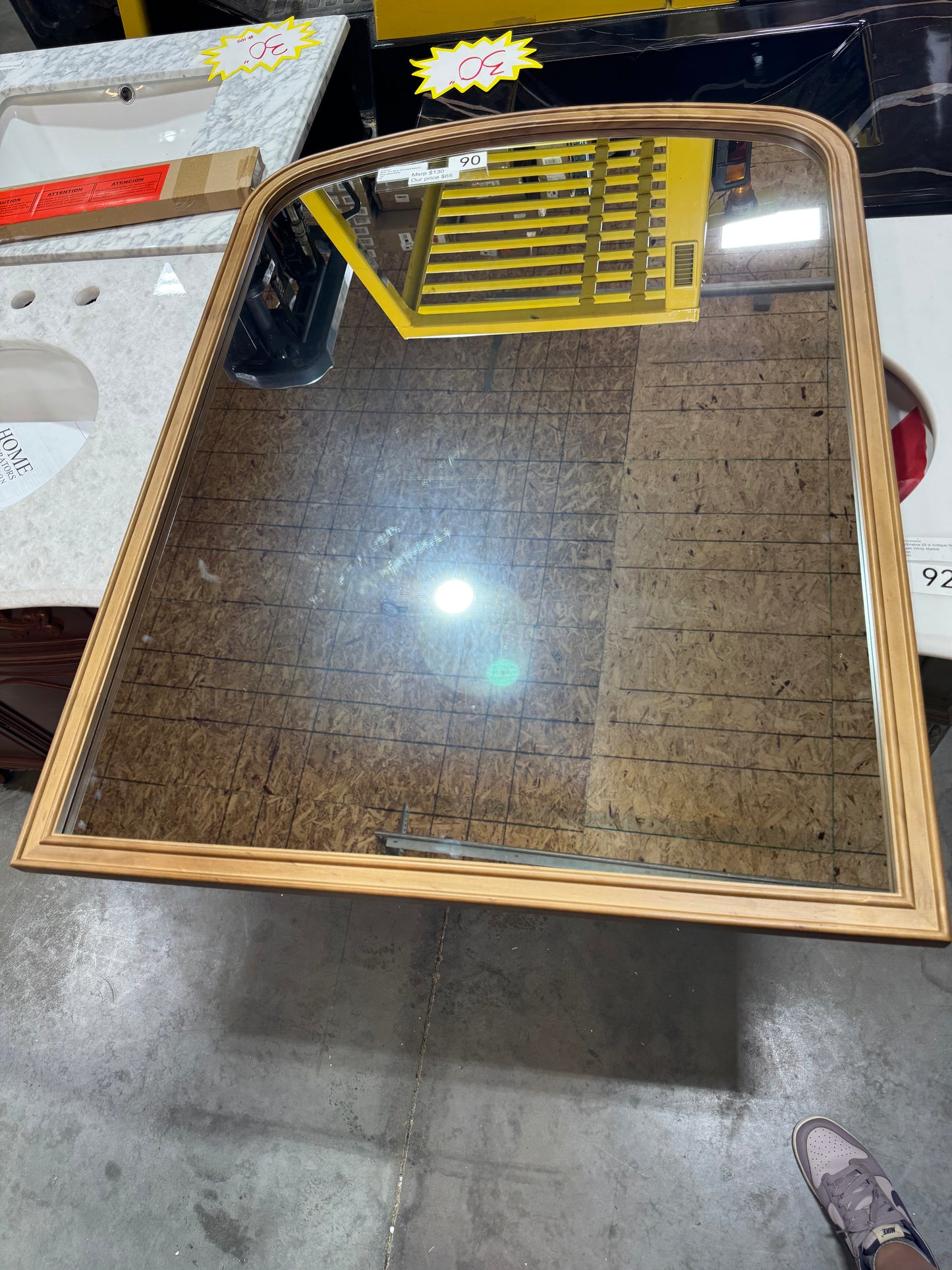 30"x40" arched natural pine wood mirror