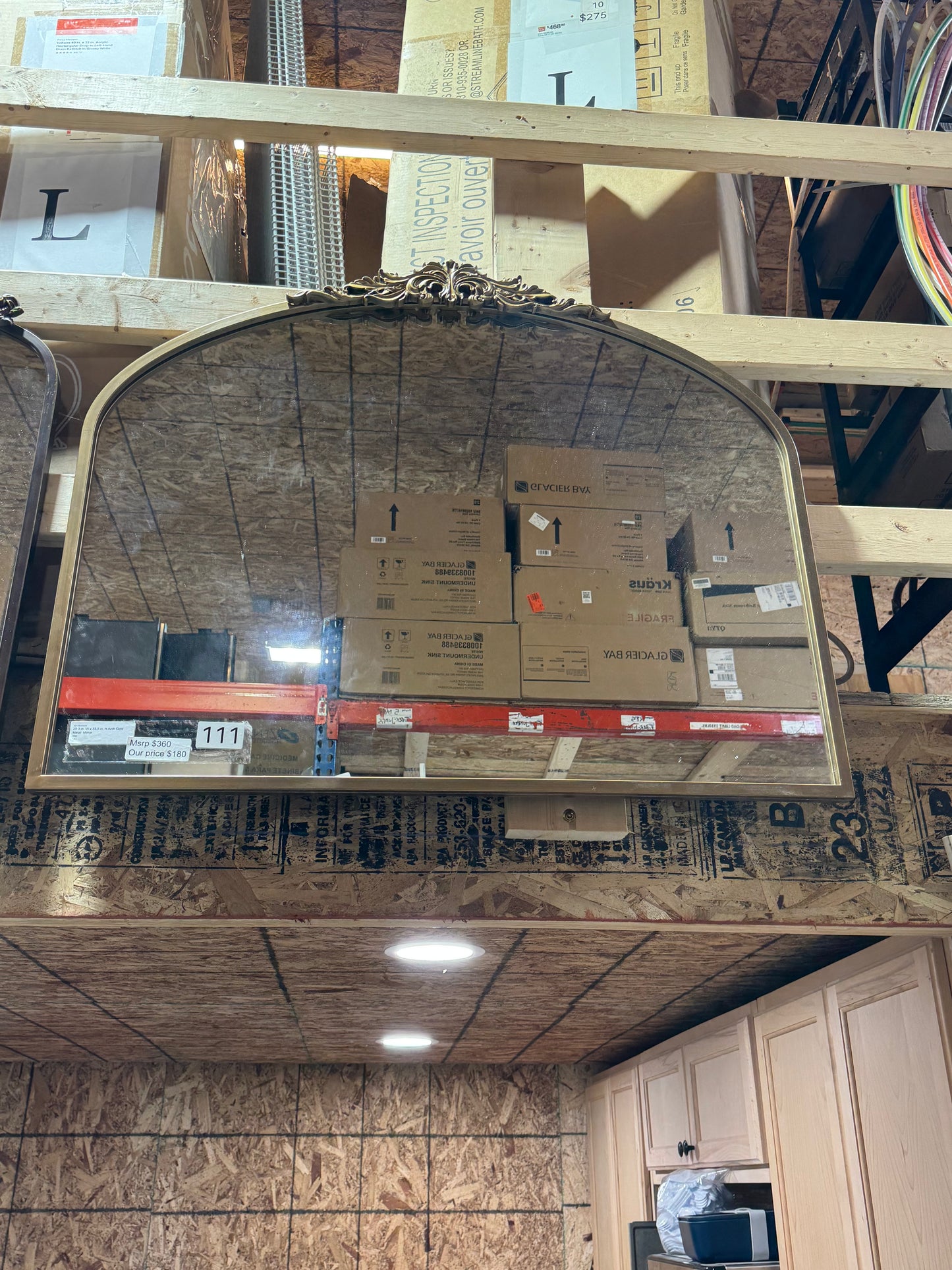 29.3"x35.5" antique arch gold mirror