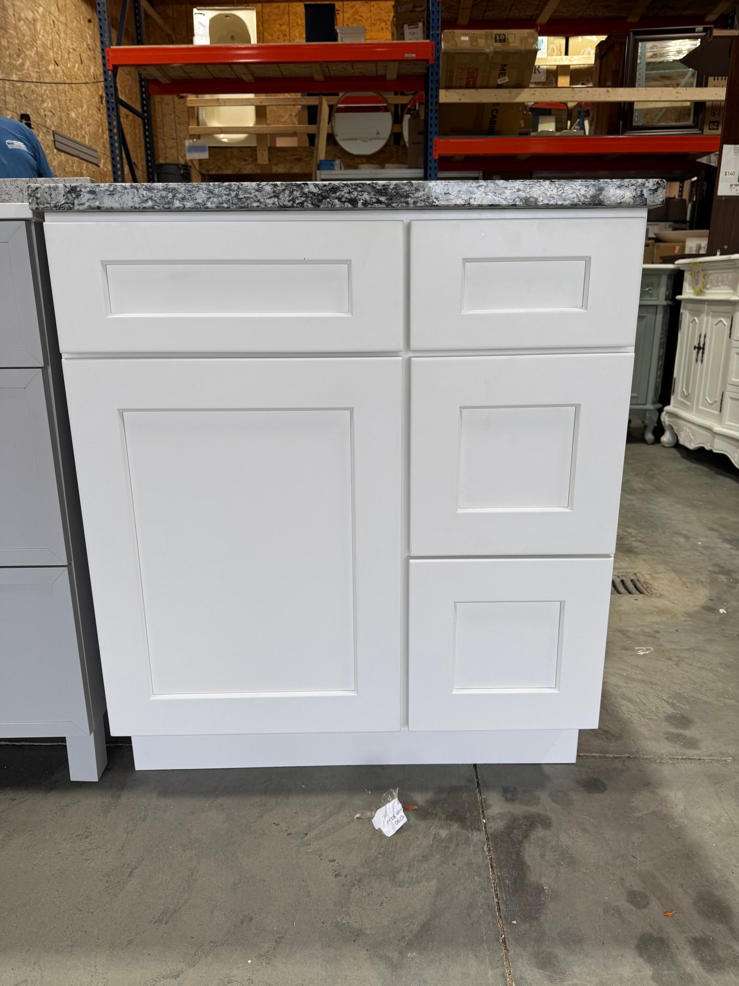 30" white shaker vanity with granite top