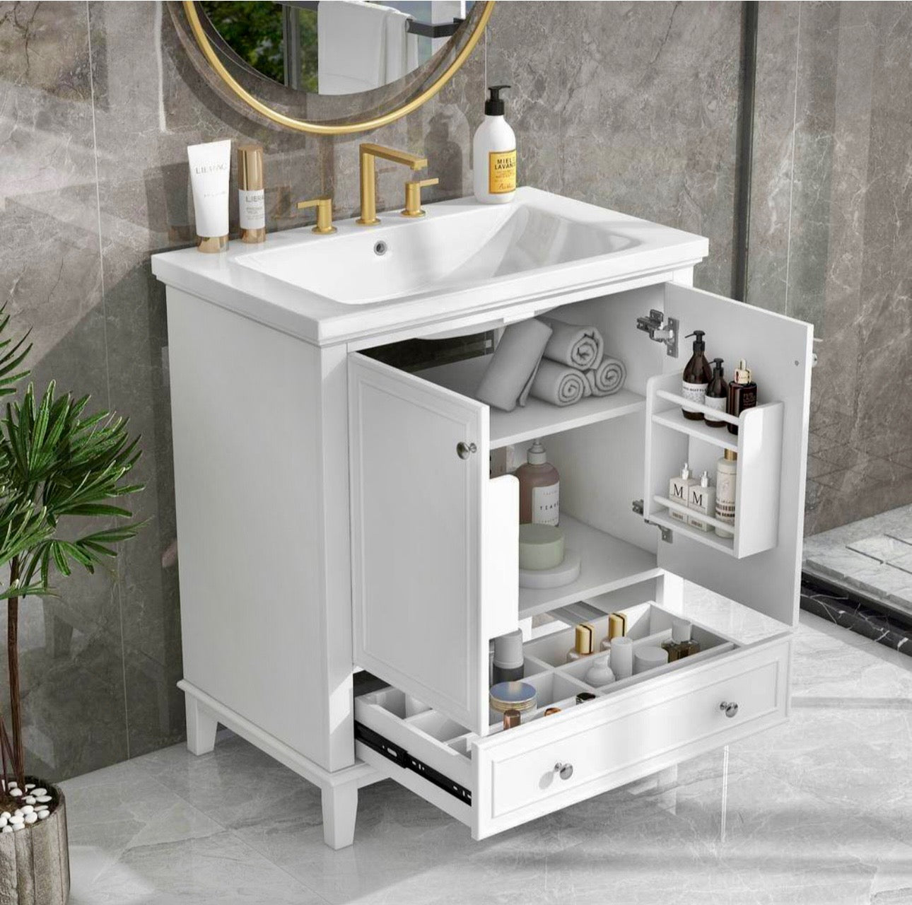 30" white Vanity with ceramic top