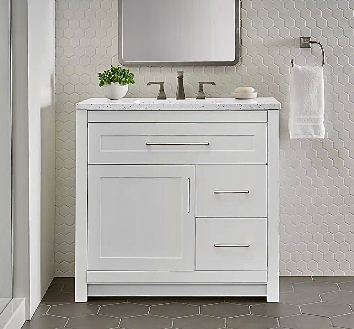 Clady 37" White Vanity with silver ash marble top