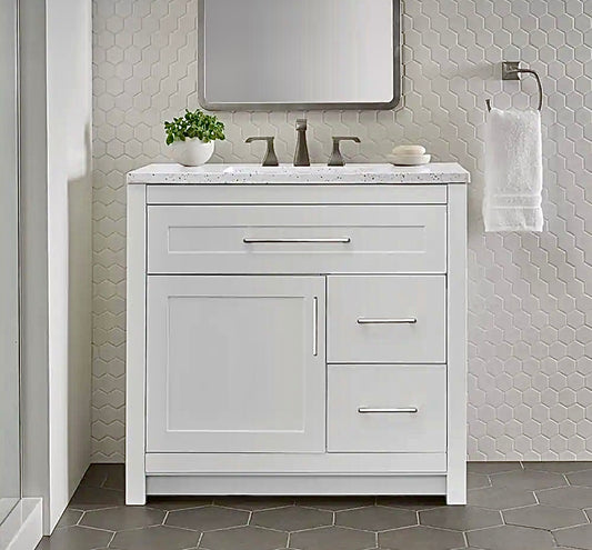 Clady 37" White Vanity with silver ash marble top