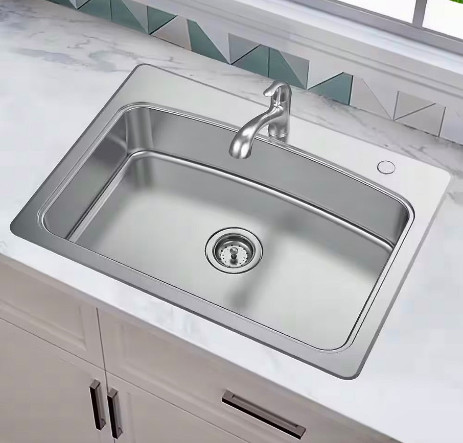 33" drop in single bowl sink with faucet