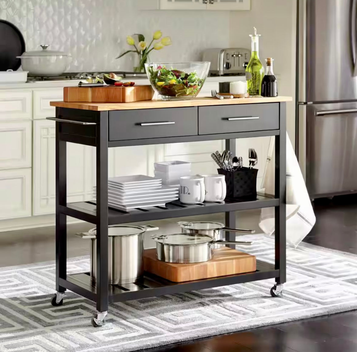 Glenville Black rolling kitchen cart
