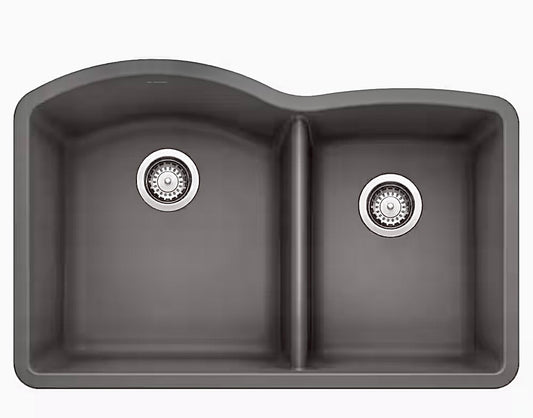 Cinder granite 32" double bowl undermount kitchen sink