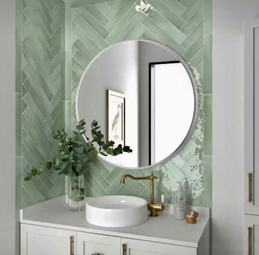 24" round silver mirror
