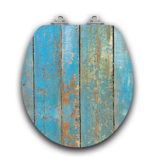 Round enameled wood toilet seat blue