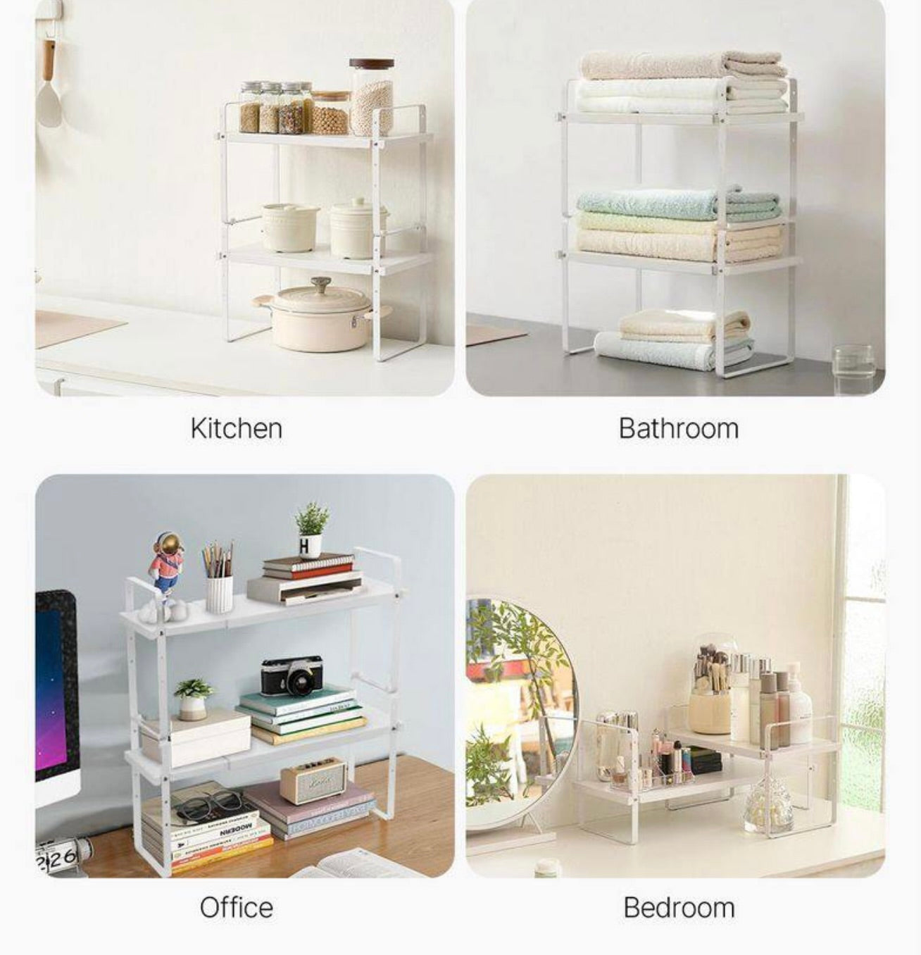 Adjustable kitchen cabinet shelf organizer 2 tier